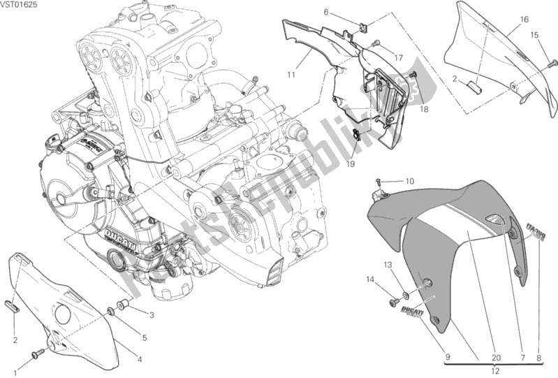 All parts for the Half Fairing of the Ducati Monster 821 Stripes 2017